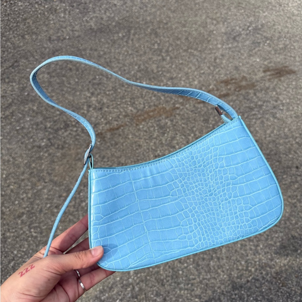 Sky Blue Crocodile Embossed Women's Bag